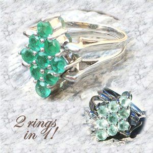 Reversible Emerald & Green Kyanite Ring .925 2-in-1 Sterling Silver Sizes 6 & 7